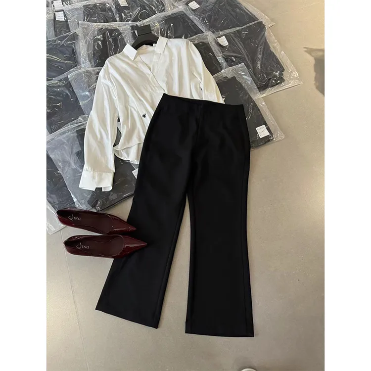 《传奇喇叭裤》JING2025春季新款58061微喇叭休闲裤女装显瘦九分裤