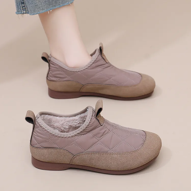 2024冬季新款加绒加厚保暖妈妈鞋软底防滑外穿雪地靴一脚蹬女棉鞋