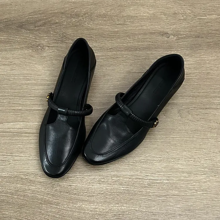 法式复古玛丽珍夏季新款黑色百搭女鞋T字带编织粗跟通勤圆单鞋