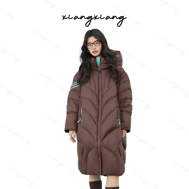 拉夏贝尔时尚休闲宽松百搭保暖羽绒服女款中长款冬季新款加厚外套