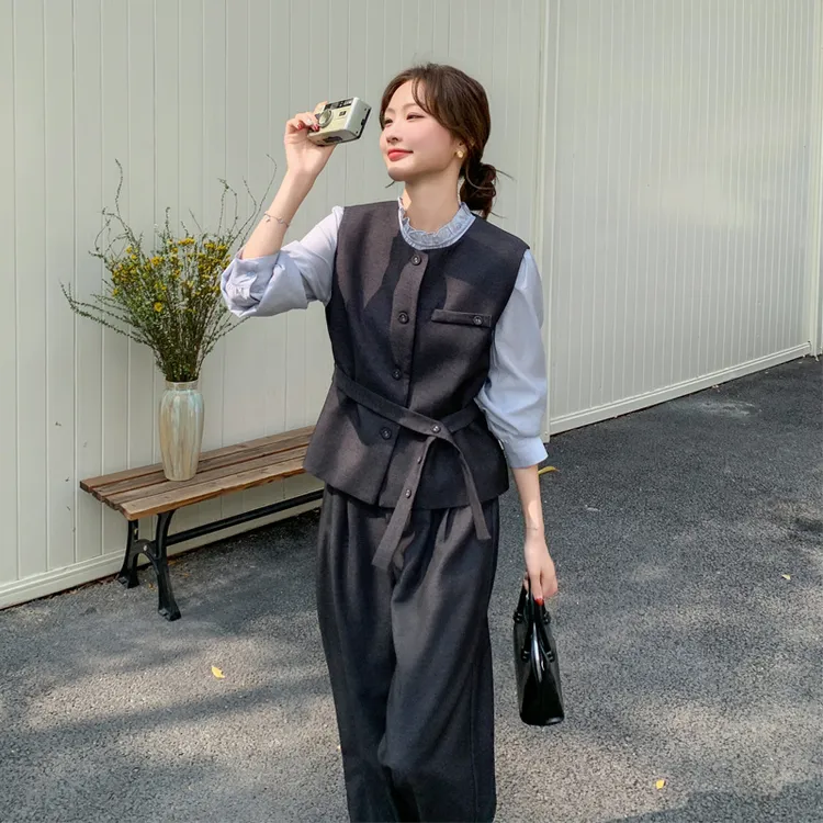 韩系穿搭套装裤女2025春秋新款松弛感慵懒风气质显瘦通勤风三件套