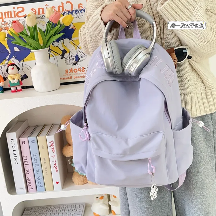 韩版纯色双肩包简约高颜值初中男女生书包旅行轻便型森系清新背包