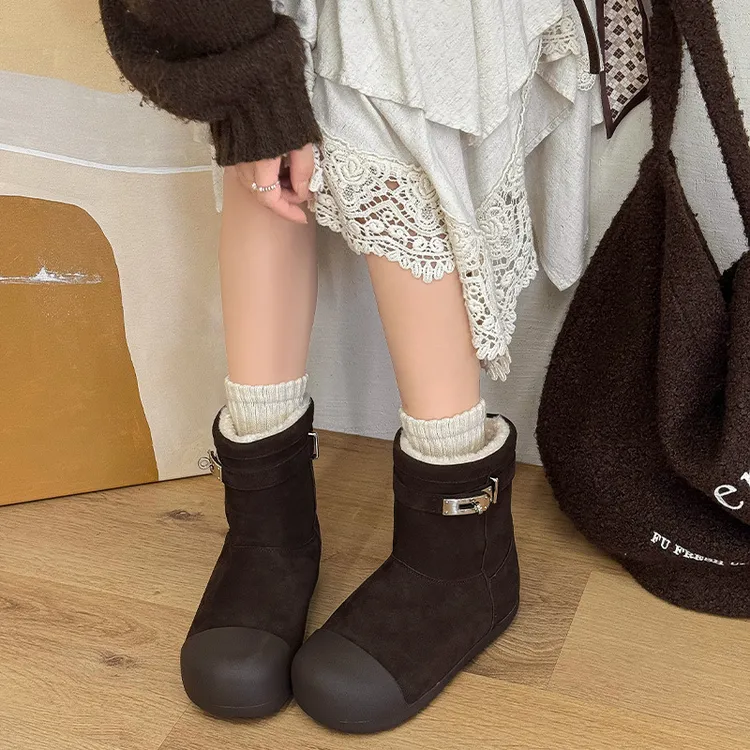保暖面包棉鞋厚底雪地靴女2025冬季新款真皮加绒加厚防滑东北短靴