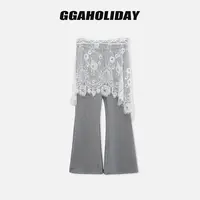GGAHOLIDAY秋季时尚休闲百搭长裤蕾丝屁帘两件套喇叭裤-153177/6