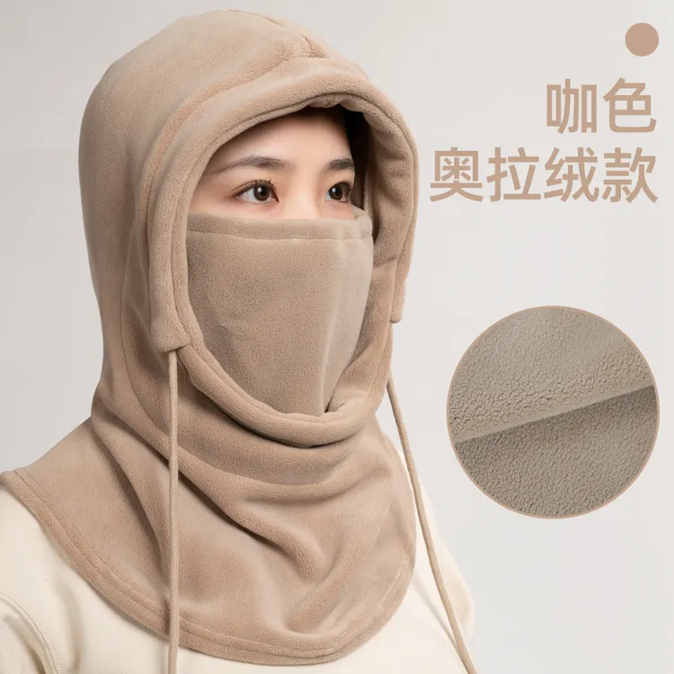 骑行加绒防风保暖一体帽子女秋冬天男款套头加厚电动车防寒帽户外