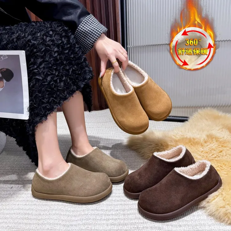 2025秋冬新款加绒保暖防滑穆勒棉拖加绒勃肯鞋包头毛毛拖鞋女外穿
