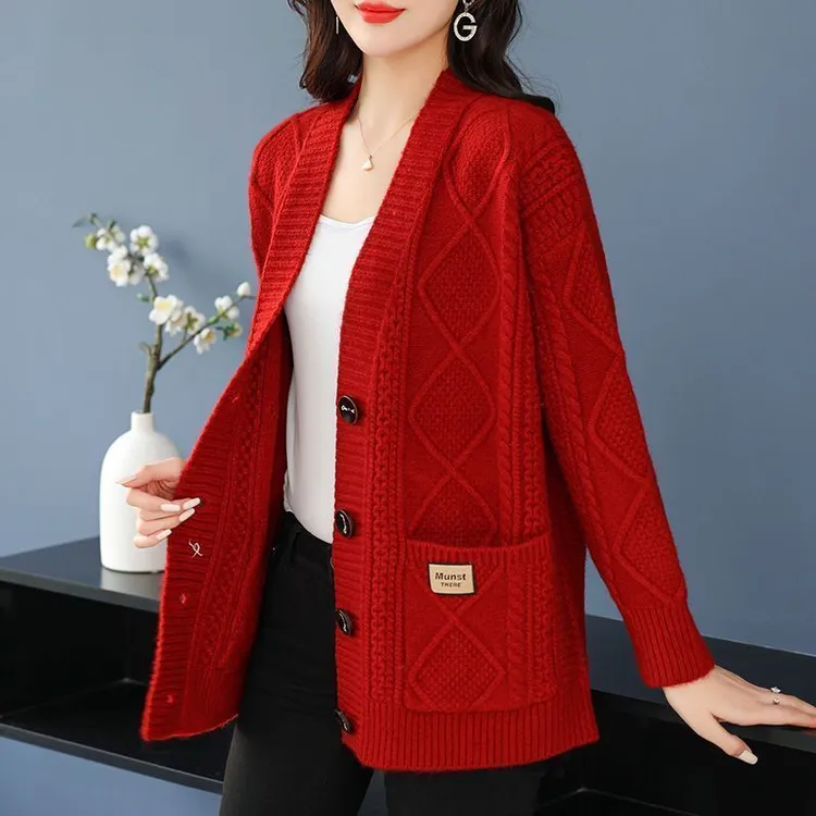 麻花开衫毛衣女秋装2025新款外搭洋气宽松时尚针织外套春秋上衣