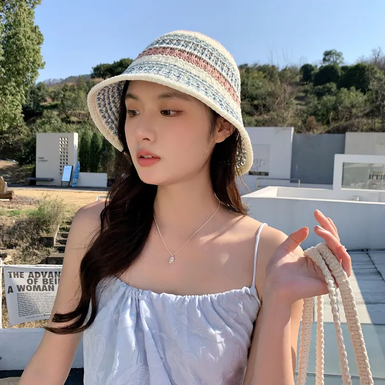 极简风夏季渔夫帽盆帽遮阳帽帽子宽檐2025年春季无檐缝线秋季