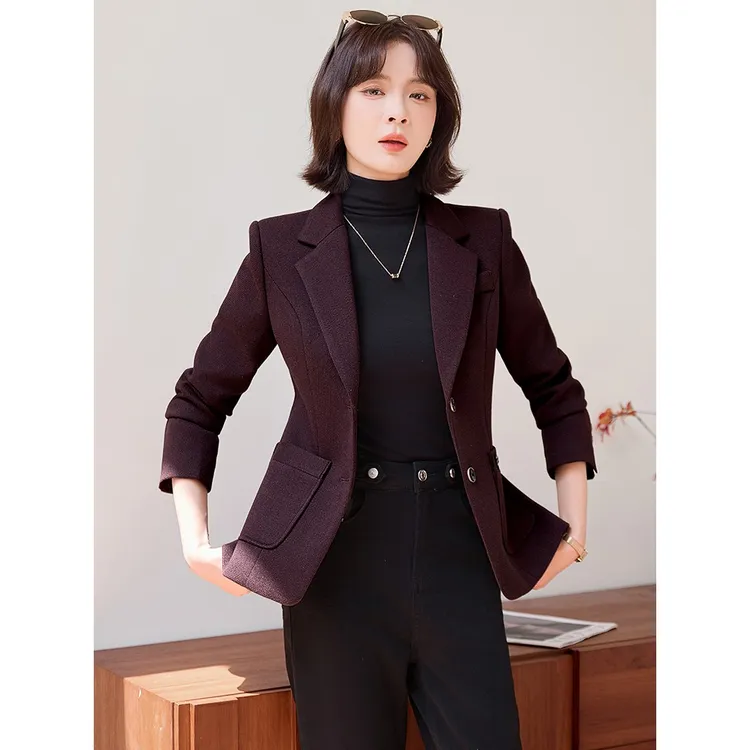 枣红色西装外套女2025新款秋季职业气质收腰小个子高级感西服上衣