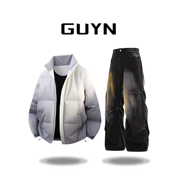 【品牌正品现货】GUYN立领渐变棉衣男冬季加厚宽松休闲百搭棉服外套