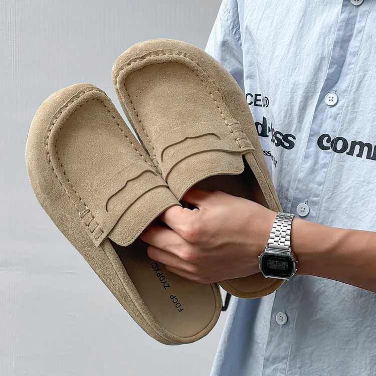 OUBOPOR反绒皮复古休闲穆勒鞋男百搭通勤勃肯鞋老钱风半托乐福鞋