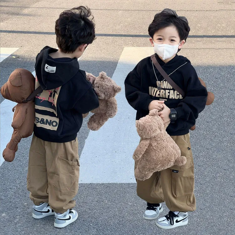 男童卫衣2025春季新款儿童韩版洋气连帽上衣男宝百搭春秋长袖卫衣