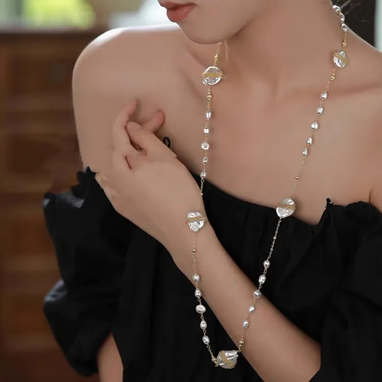 异形巴洛克满天星淡水珍珠毛衣链轻奢小众秋冬项链女长款大气高档