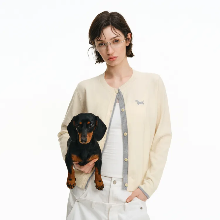 PCLP撞色圆领开衫毛衣国潮牌春秋季宽松美式复古情侣纽扣毛衣开衫