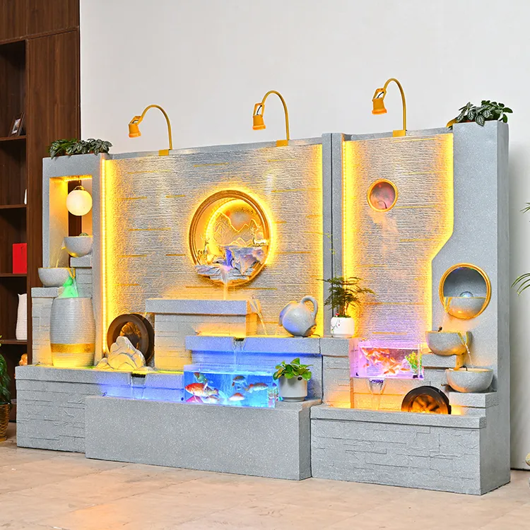 大型假山流水喷泉水幕墙屏风别墅酒店公司隔断屏风招财摆件