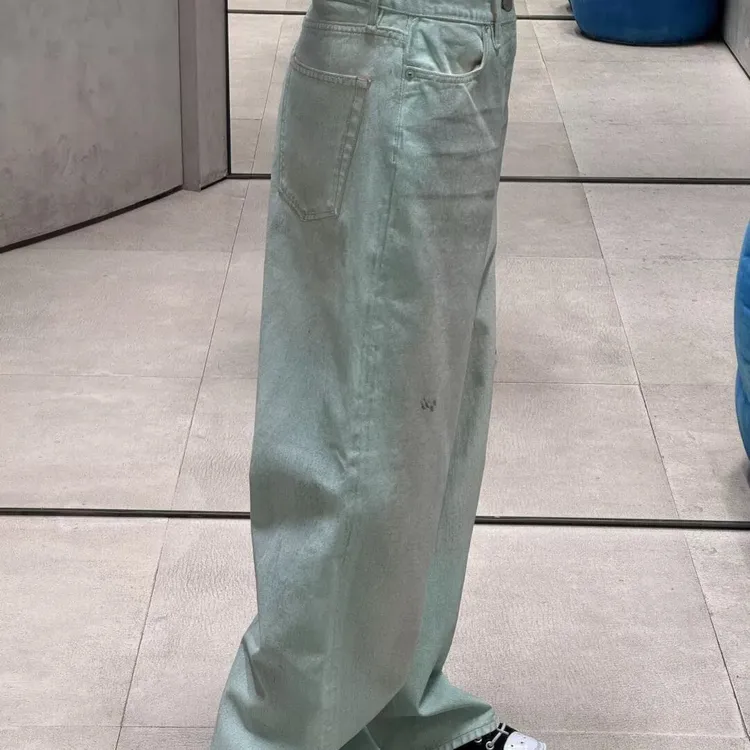 涂层无弹力美式休闲手擦牛仔裤宽松春夏蓝色直筒