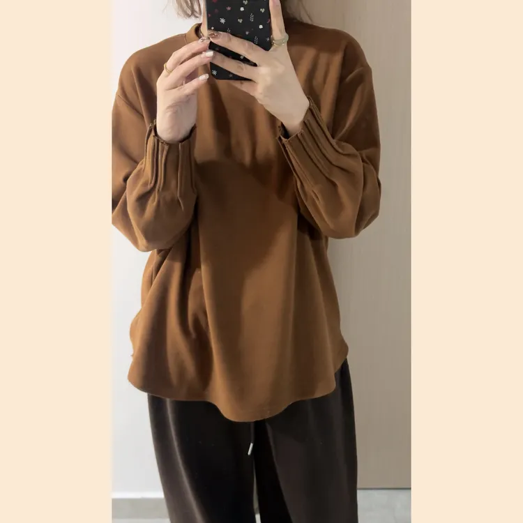 袖口褶皱德绒宽松打底衫