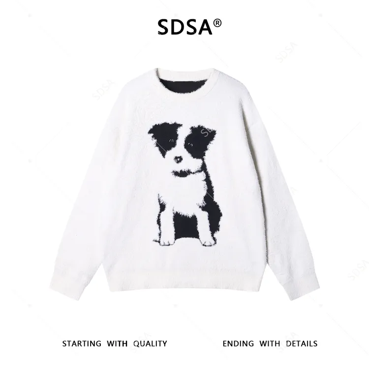 SDSA男士秋冬新款痞帅男装简约小狗图案圆领毛衣慵懒风舒适百搭