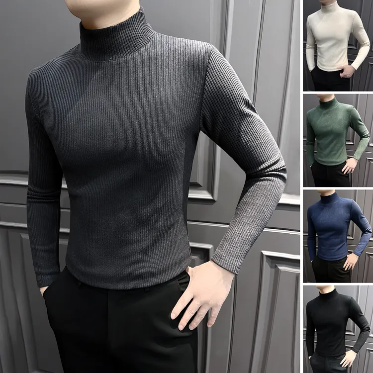 条纹半高领男士打底衫秋冬爆款2025新款痞帅男装针织男款上衣t恤