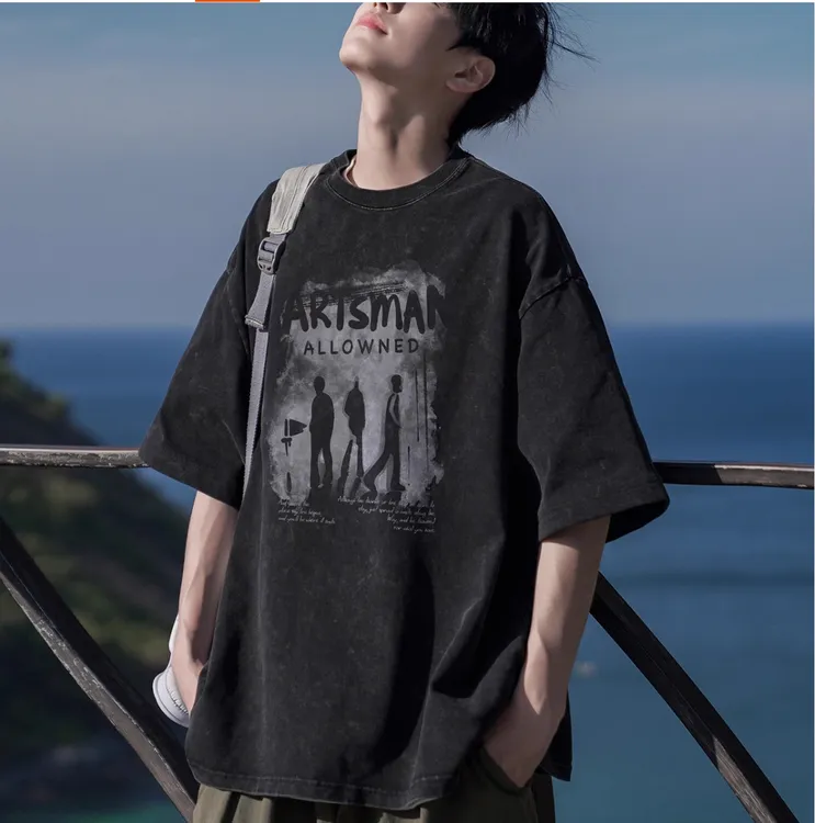 300斤大码美式纯棉男士圆领短袖休闲复古美式复古半袖上衣t恤