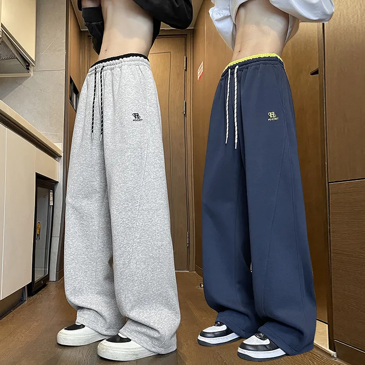 美式休闲裤子男春秋季宽松阔腿直筒长裤青少年抽绳潮牌运动卫裤