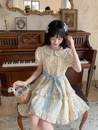 甜美娃娃领蓝色碎花连衣裙女2025夏季田园风收腰显瘦多巴胺短裙子