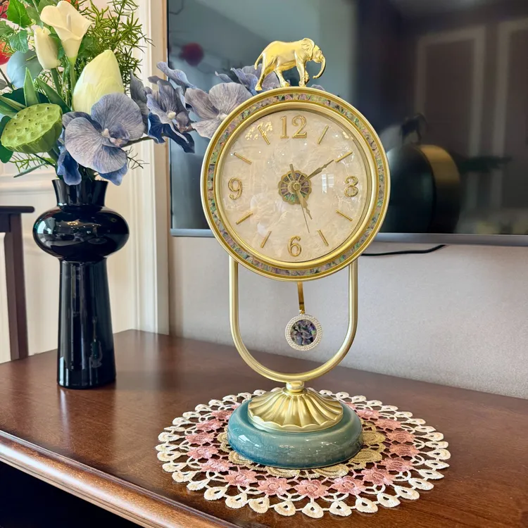 吉象座钟台式钟表摆件客厅家用桌面时钟轻奢摆钟静音台钟吉象坐钟