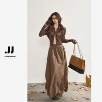 【混乱美学】镂空基础针织开衫复古对位捏褶宽松不对称半裙套装H765
