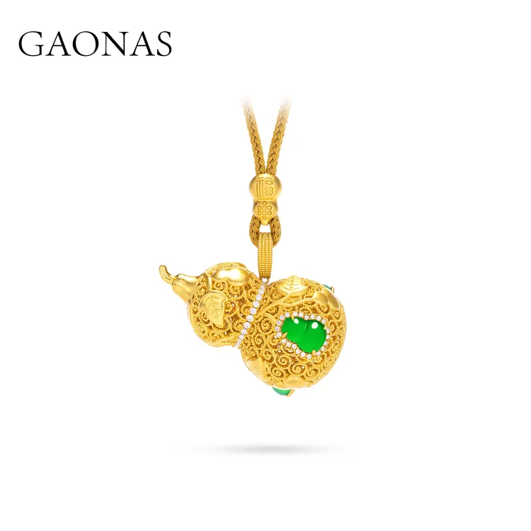 GAONAS 铜合金合成锆石项链 古韵今风 贵气金色葫芦项链11487XGO