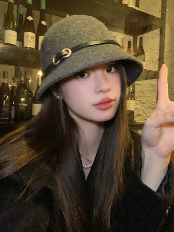 皮带扣羊毛留洋千金帽子法式礼帽女秋冬渔夫帽盆帽赫本富家千金帽