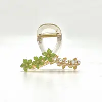 GREBUTY 6250 简约春日清新苹果绿水晶小花花8cm抓夹
