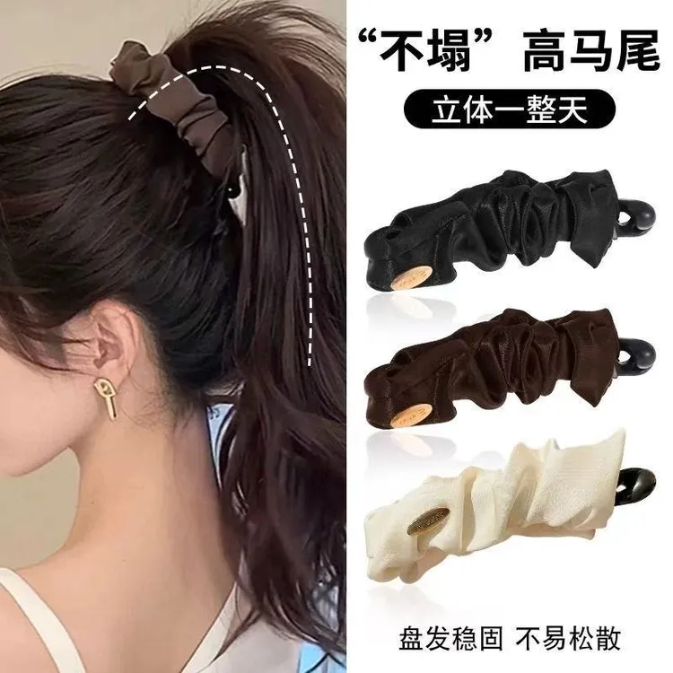 韩版金标缎面褶皱香蕉夹显发量竖夹横夹气质高级感高马尾发夹头饰