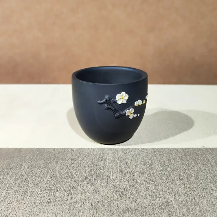 建水紫陶梅花浮雕主人杯
