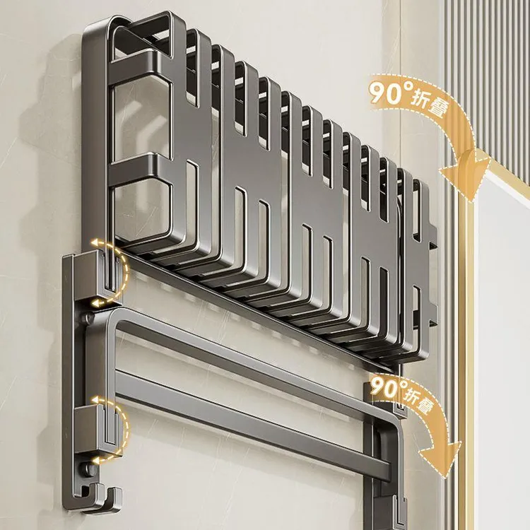 有顾卫生间置物架免打孔折叠浴巾架毛巾挂架壁挂厕所太空铝毛巾架
