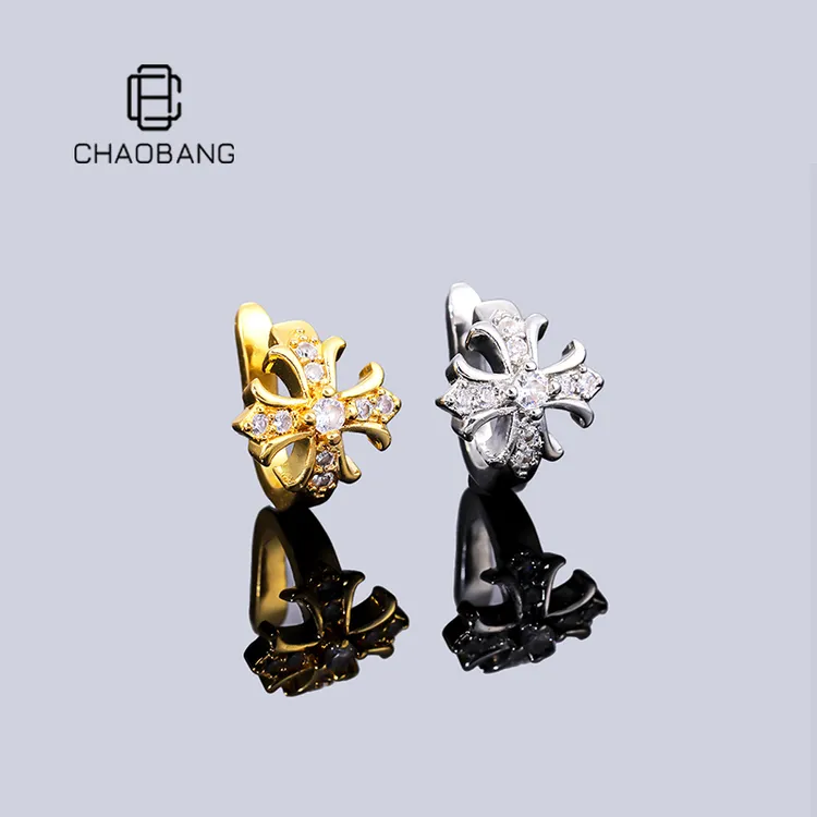 chaobang/潮邦 铜合金耳饰 镶钻鸢尾花无耳洞耳骨夹高级感ins耳饰