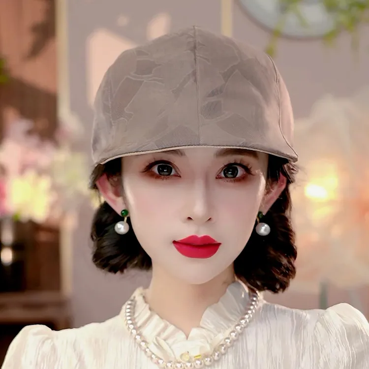 布塔花萝帽子女春夏遮阳帽桑蚕丝轻奢鸭舌帽优雅妈妈春夏PT0770