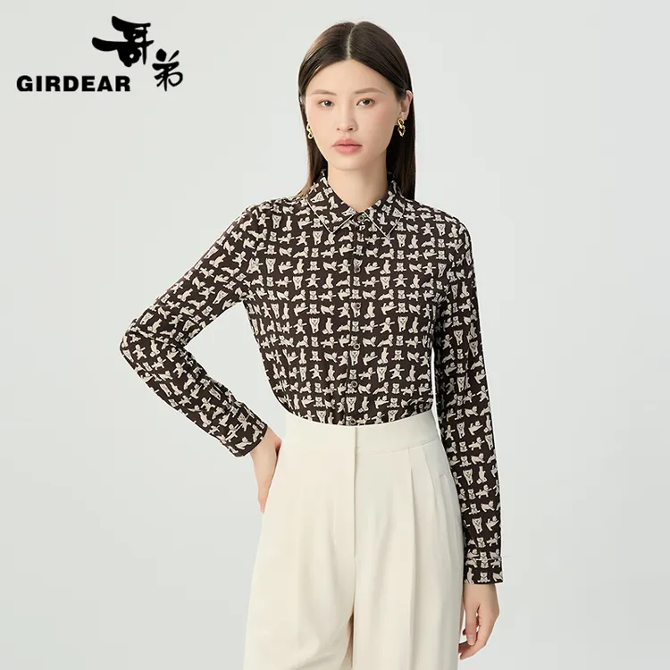 哥弟 简约百搭翻领印花时尚潮流经典百搭衬衫女士通勤必备130073