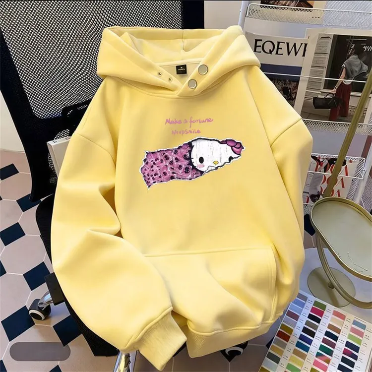 【CAF】重磅纽扣连帽卫衣秋冬奶黄色爆款遮肉高级外穿欧美风上衣潮