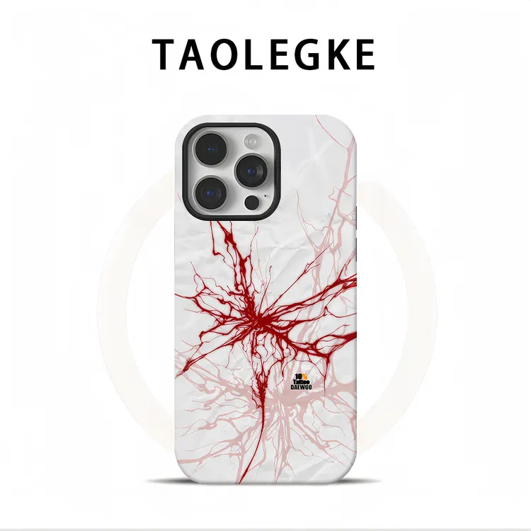 绯红网格个性艺术ins风适用苹果17手机壳防摔防汗防发黄菲林壳