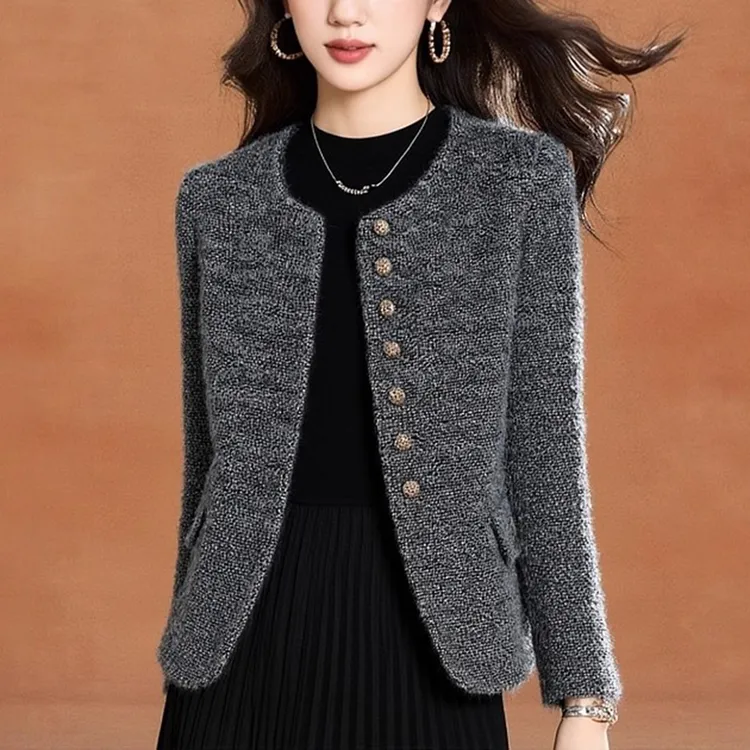 气质毛呢小香风外套女秋冬新款时尚百搭女士短款开衫洋气上衣