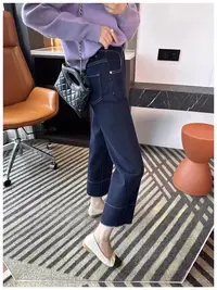 刺绣花边直筒九分牛仔裤女2025秋季新款大码胖mm高腰弹力烟管裤