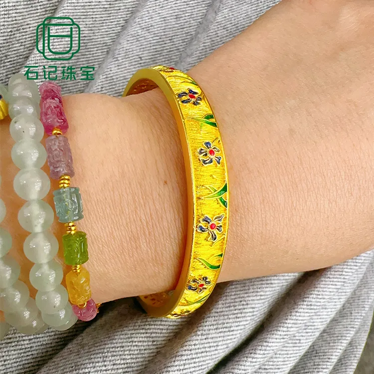 足银珐琅手镯 春江花满镯子气质时尚女款精美古风百搭
