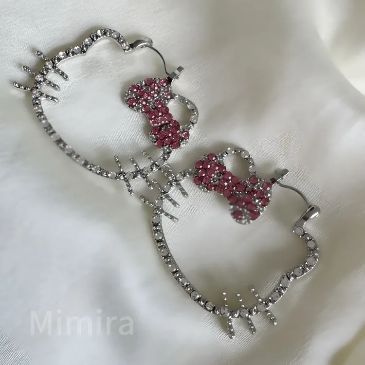 铜合金仿水晶耳饰 复古满钻Kitty女甜酷辣妹小众夸张个性可爱耳环