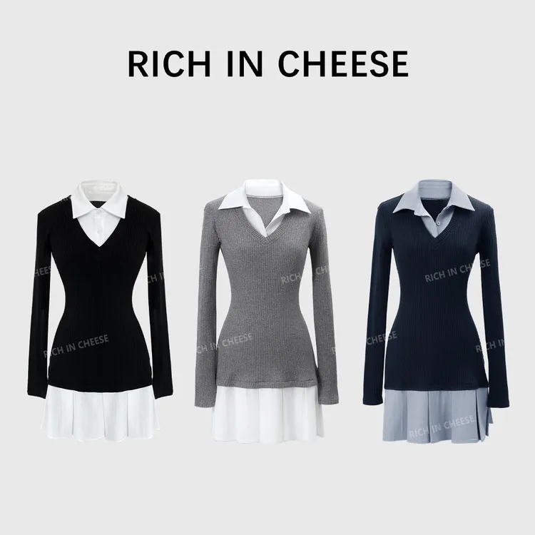 舒胡蕾 私立校花 秋冬显瘦拼接气质时尚修身秋季荷叶边收腰连衣裙