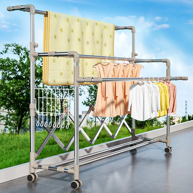 不锈钢晾衣架折叠落地伸缩室内阳台晒衣架室外凉衣杆大型晒被子架