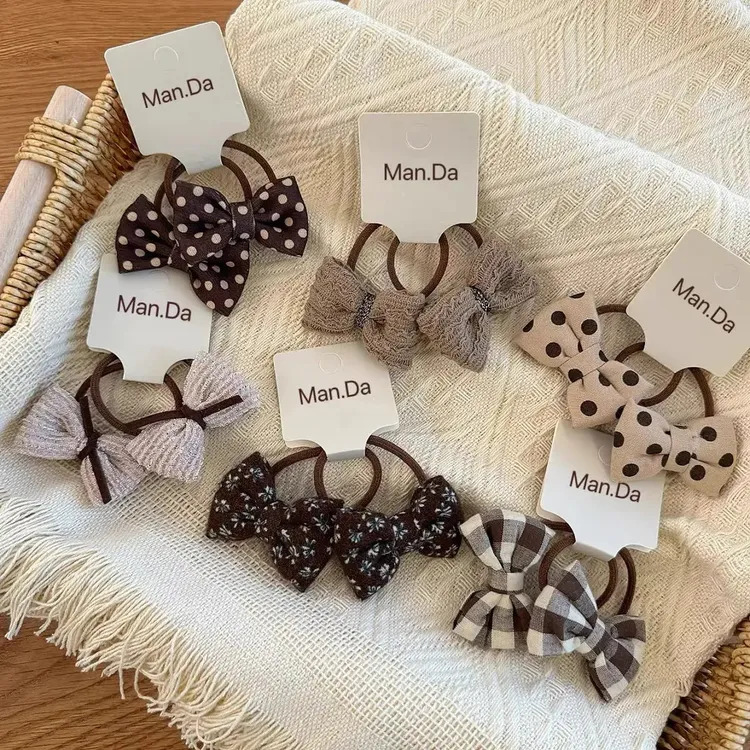 儿童宝宝布艺米咖发圈韩国简约碎花波点蝴蝶结头绳小女孩不伤发