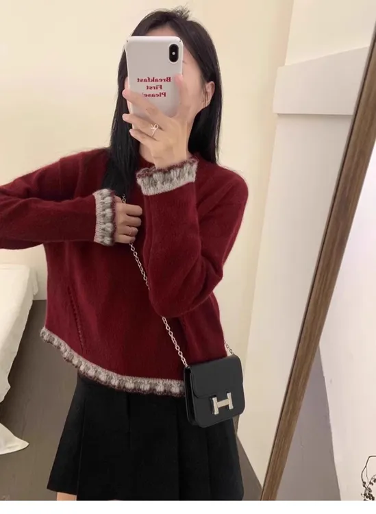 时尚网红冬季毛针织衫保暖圆领毛衣不褪色针织衫打底衫秋冬上衣