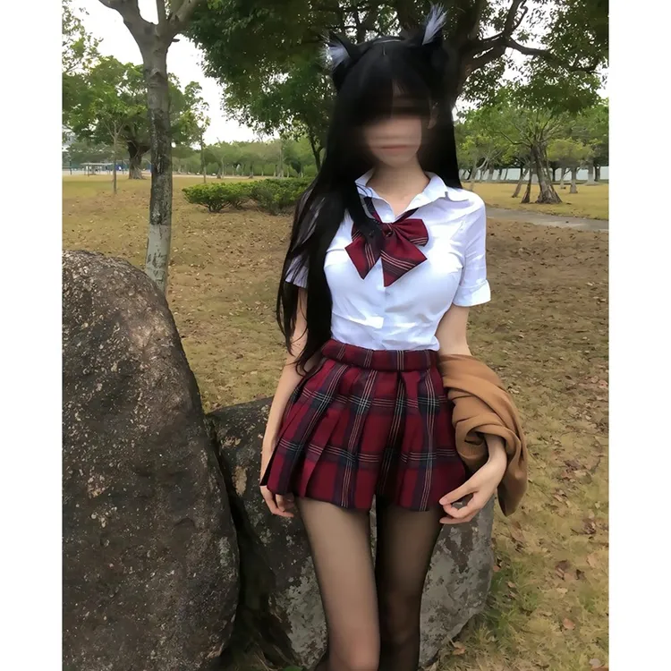 你的王牌~【三件套】夏季jk制服纯欲短袖衬衫玄格裙修身显瘦套装女