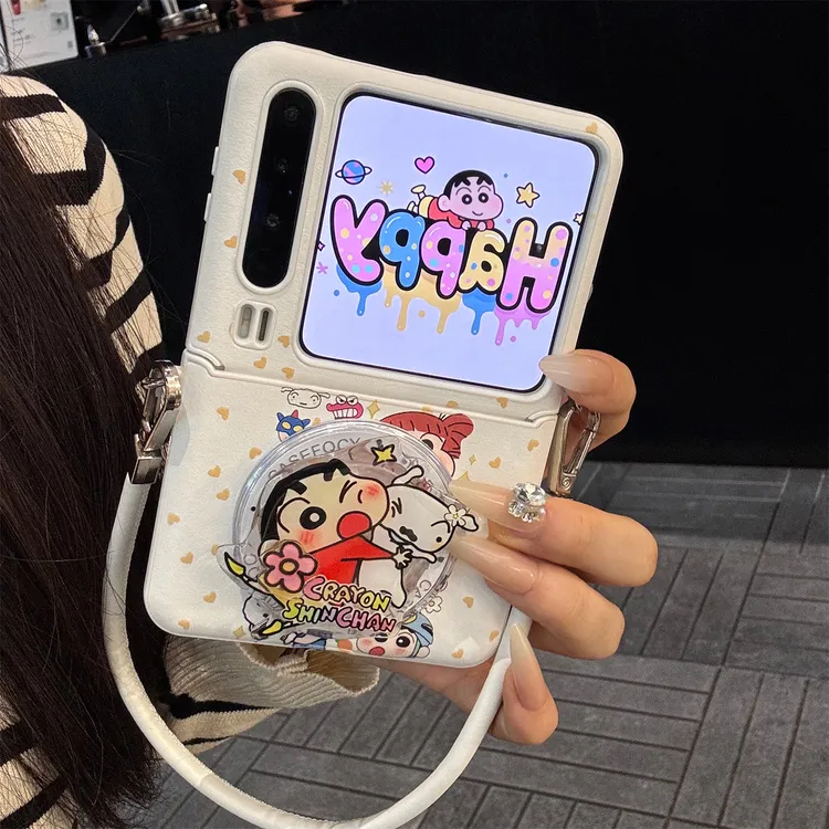 适用华为purax折叠屏手机壳皮质爱心pocket2小新小白磁吸支架手绳