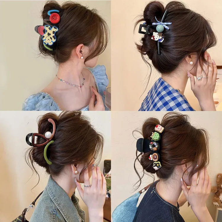 小众不规则撞色滴釉贝珠抓夹女高级感2025新款大号鲨鱼夹发夹头饰
